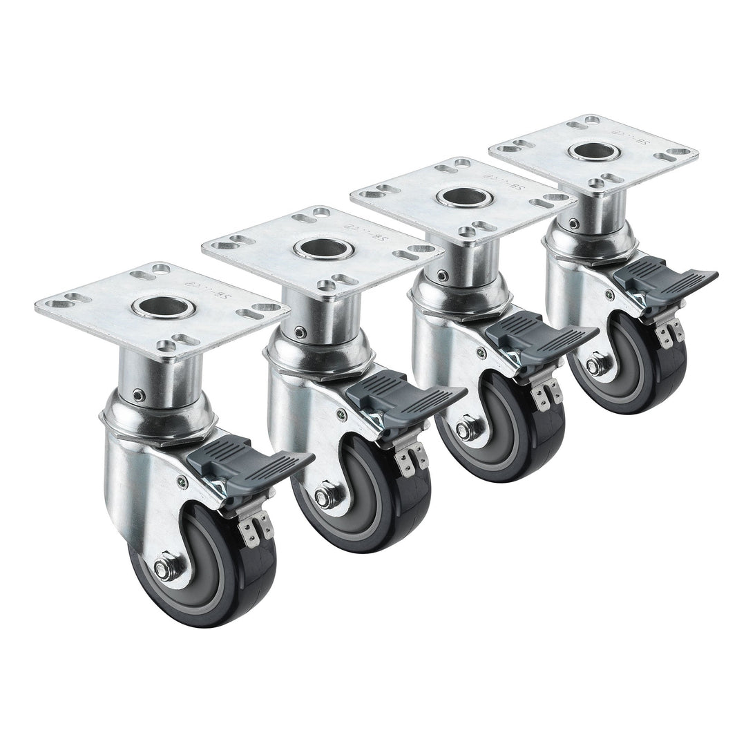 Krowne 28-114S Adjustable Height Universal Plate 3" Casters, Set of 4