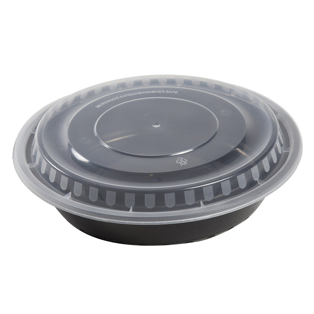 AmerCareRoyal TGCR48B 48 Ounce Black Clear Top Round Polypropylene To Go Combo Container, 150/Case