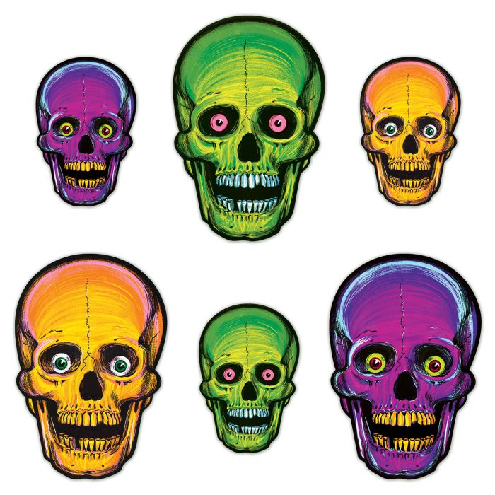 Beistle 01456 Vintage Halloween Nite-Glo Skull Cutouts 12 Pack