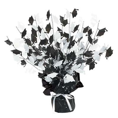 Beistle 50807-BKW 15" Black/White Graduate Cap Gleam N Burst Centerpiece