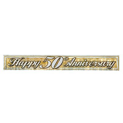 Beistle 50888-GD "Happy 50th Anniversary" Metallic Fringe Banner 8" x 5'