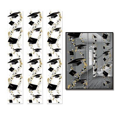 Beistle 52196 Graduation Cap Party Panels 12" x 6' 3 Pack