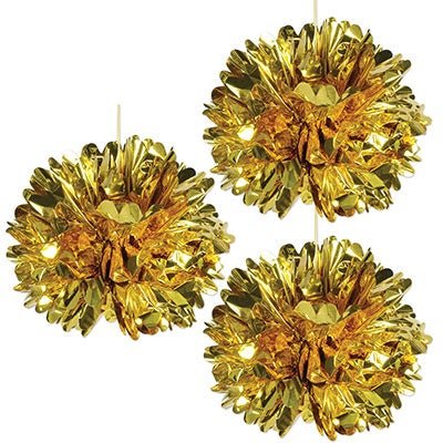 Beistle 54812-G 16" Gold Metallic Fluff Balls 3 Count