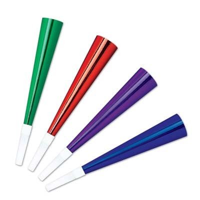 Beistle 66110 4 Count 9" Foil Horns New Year's Eve Noisemakers