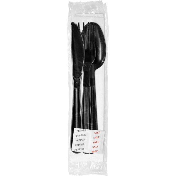Berk 1138900 Heavy Weight Polystyrene Black Knife/Fork/Teaspoon/Napkin/Salt/Pepper Kit 250/Case