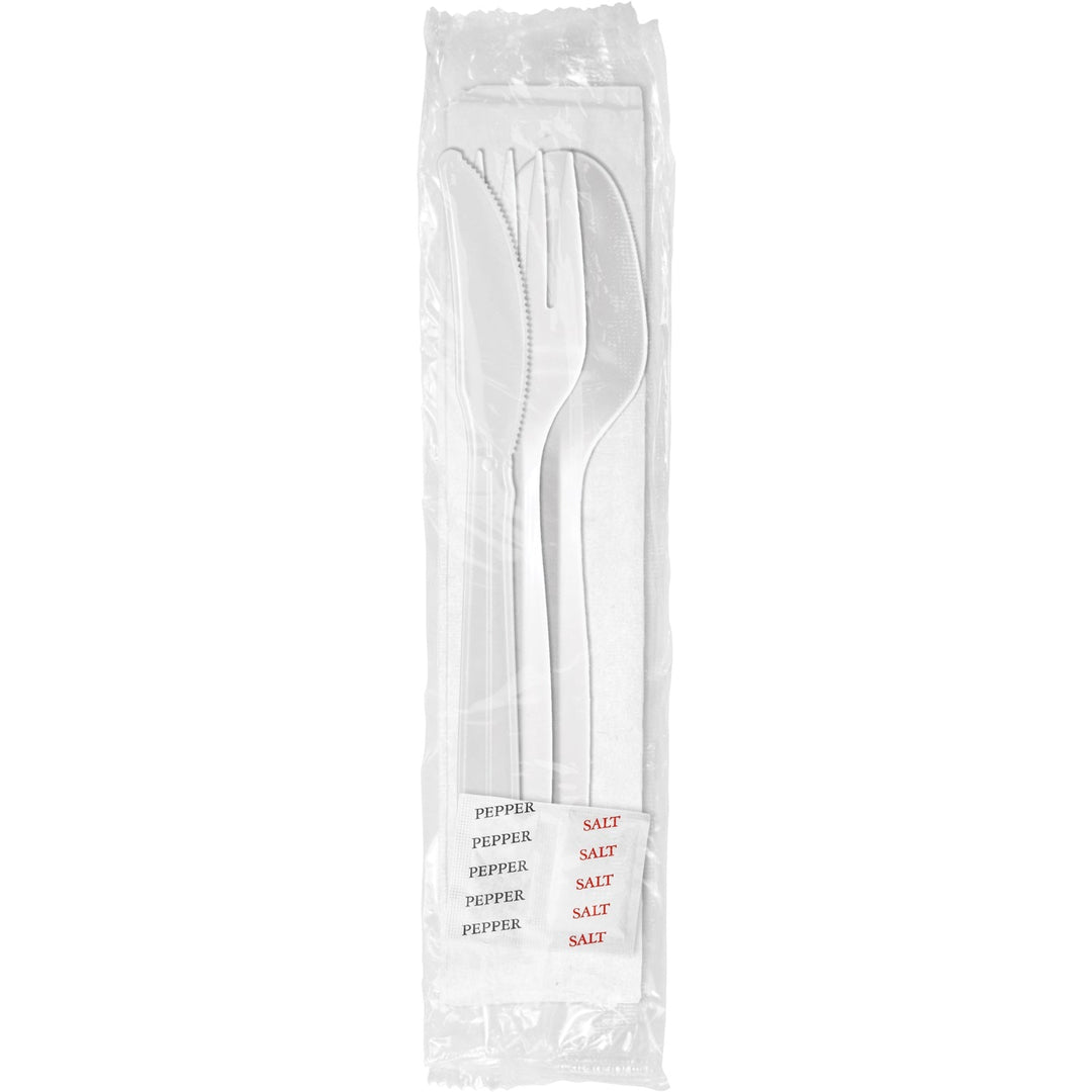 Berk BS1239S/P Medium Weight White Knife/Fork/Teaspoon/Napkin/Salt/Pepper Polypropylene Kit 250/Case