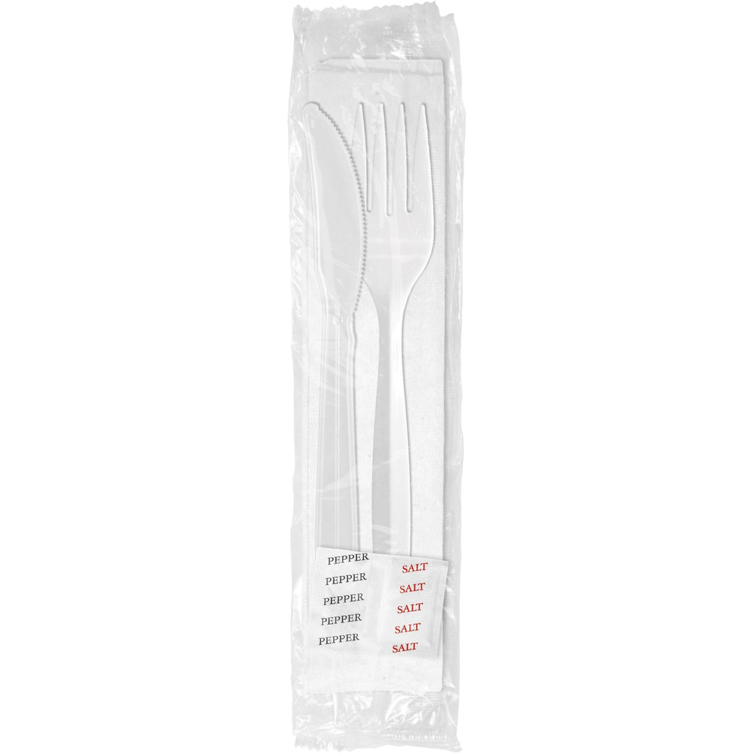 Berk BS1290S/P Medium Weight White Knife/Fork/Napkin/Salt/Pepper Polypropylene Kit 250/Case