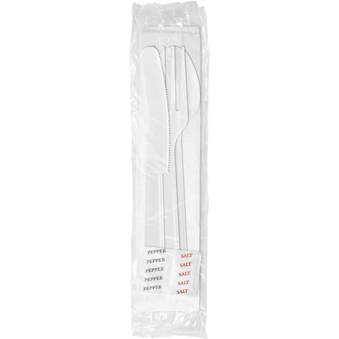 Berk MH1239S/P Medium Heavy Weight White Fork/Knife/Teaspoon/Salt/Pepper/Napkin Polystyrene Kit 250/Case