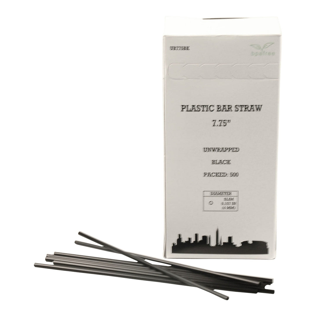 7.75" Black Slim Straws – Unwrapped Plastic Drink Straws