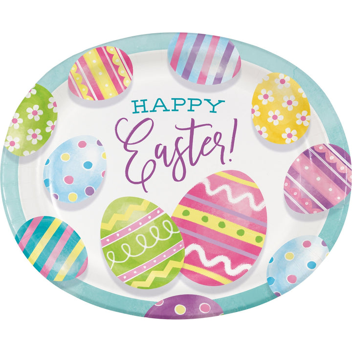 Creative Converting 369779 Eggsciting Easter 10" x 12" Paper PlatterShopAtDean