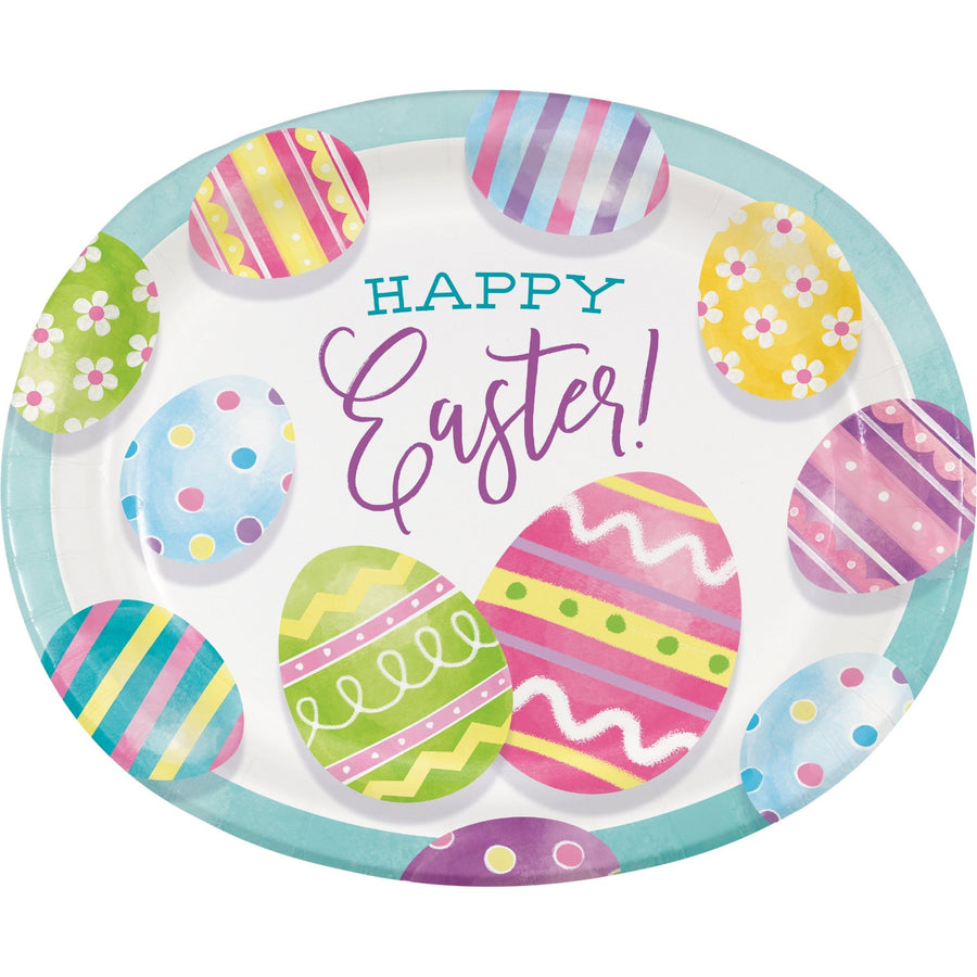 Creative Converting 369779 Eggsciting Easter 10" x 12" Paper PlatterShopAtDean