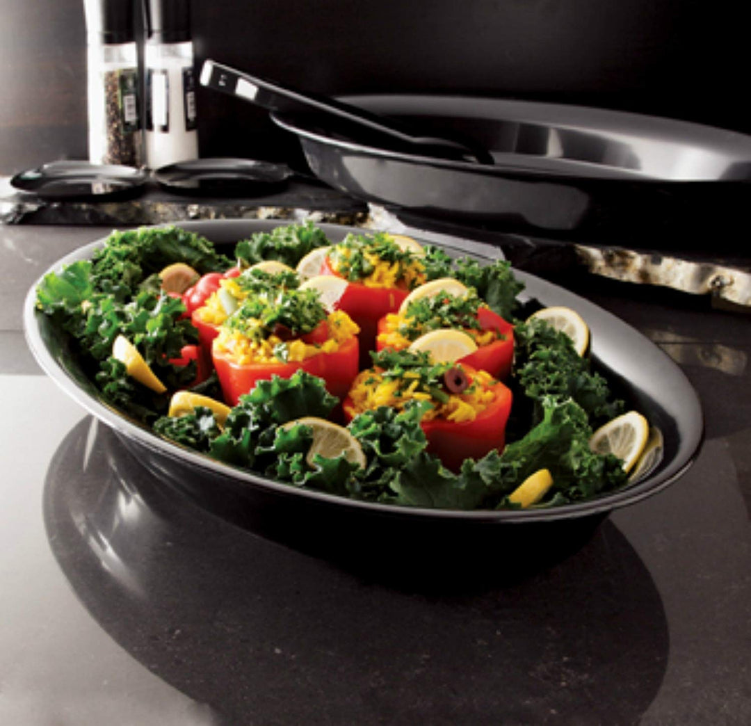 EMI Yoshi EMI-1421D 14"X 21" 250 Oz Black Oval Deep Tray