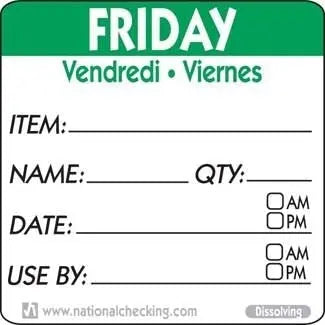 Friday 2"X2" Trilingual Dissolvable Label