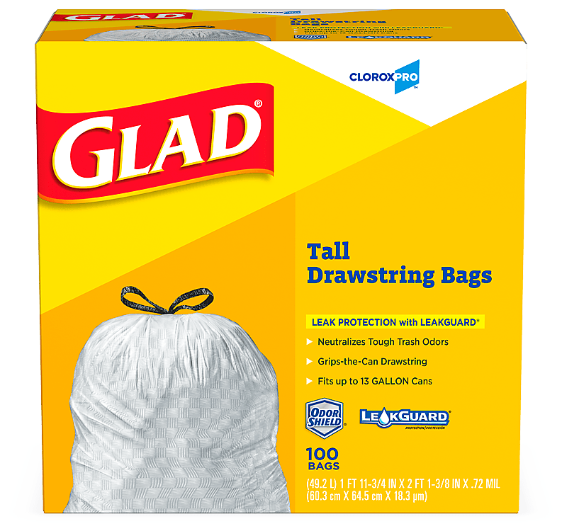 Glad 61024 13 Gallon Drawstring Tall Kitchen Bags 100/Case