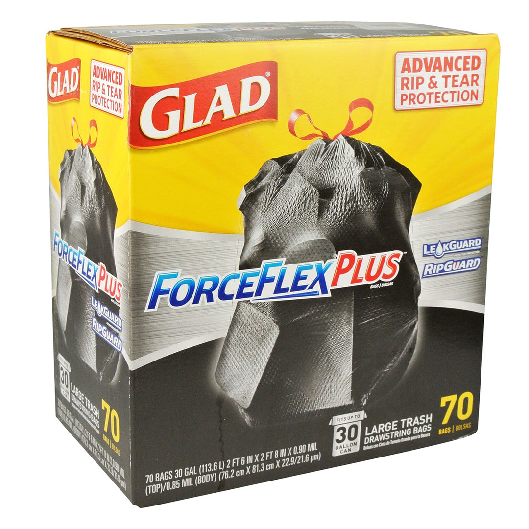 Glad ForceFlexPlus 30 Gallon Drawstring Trash Bags, Black