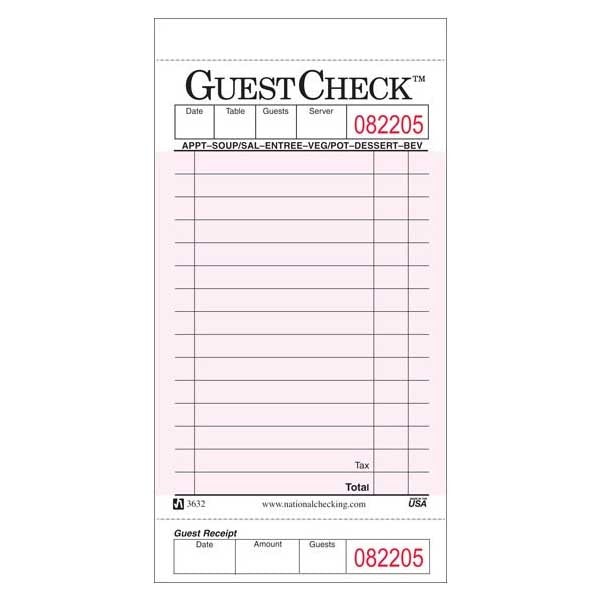 Guestcheck P3632SP 3.5 X 6.75 1 Part Medium Paper/Board Check