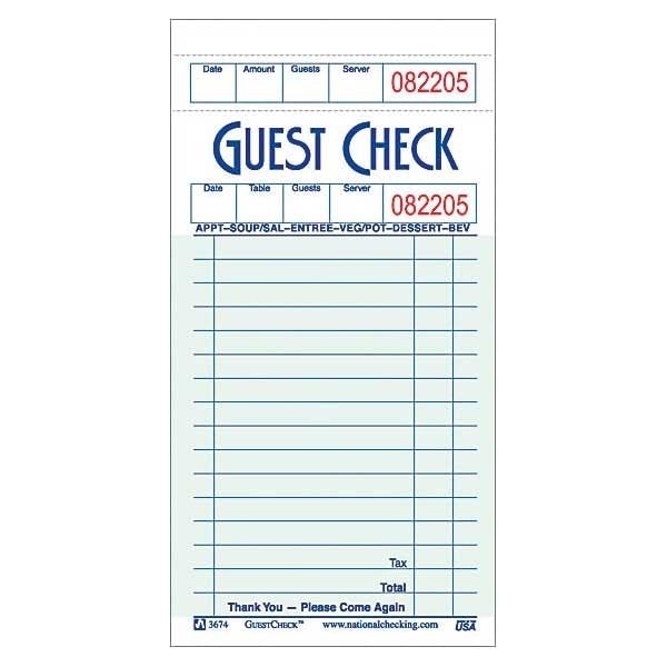 Guestcheck 3.5 X 6.75 1Pt Heavy Board Check (G3674) 50 Books/Case