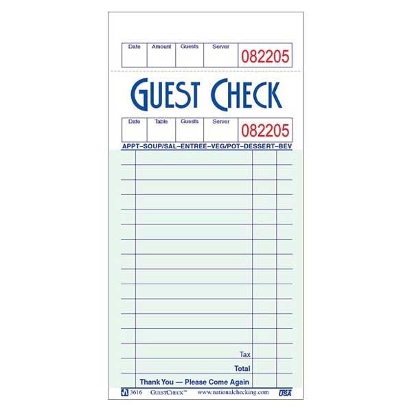 Guestcheck 3.5 X 6.75 1Pt Paper Check (G3616) 50 Books/Case