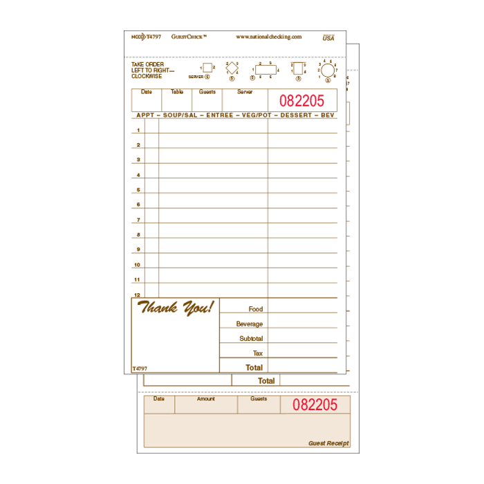 Guestcheck T4797SP 4.25 X 7.75 2 Part Medium-Wide Carbonless Paper/Board Check