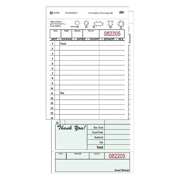 Guestcheck 4.25 X 8.25 2Pt Paper/Board Check (G4900) 10-250 Packs/Case
