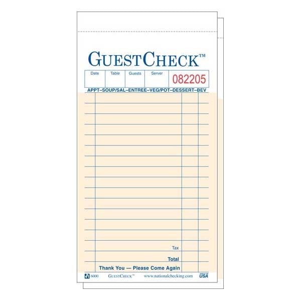 Guestcheck S6000 3.5" X 6.75" 2 Part Medium Carbon Paper/Board CheckShopAtDean