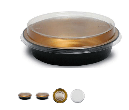 HFA 4227-45-50WDL 7" Round Black and Gold Container with Dome Lid