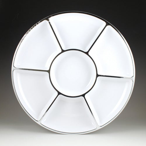 Maryland Plastics R21166SVR 16" White Sectional Plate with Silver Trim