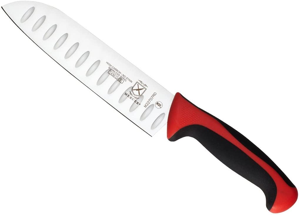 Mercer M22707RD 7" Milennia Red Handle Santoku Knife
