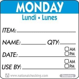 National Checking DIDU2201R 2" X 2" Monday Trilingual Dissolvable Label