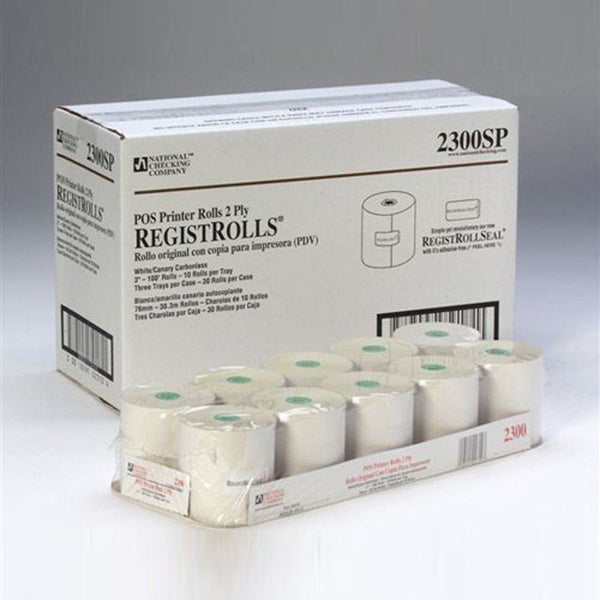 National Checking 2300SP 3"X100' 2-Ply Carbonless Register Rolls