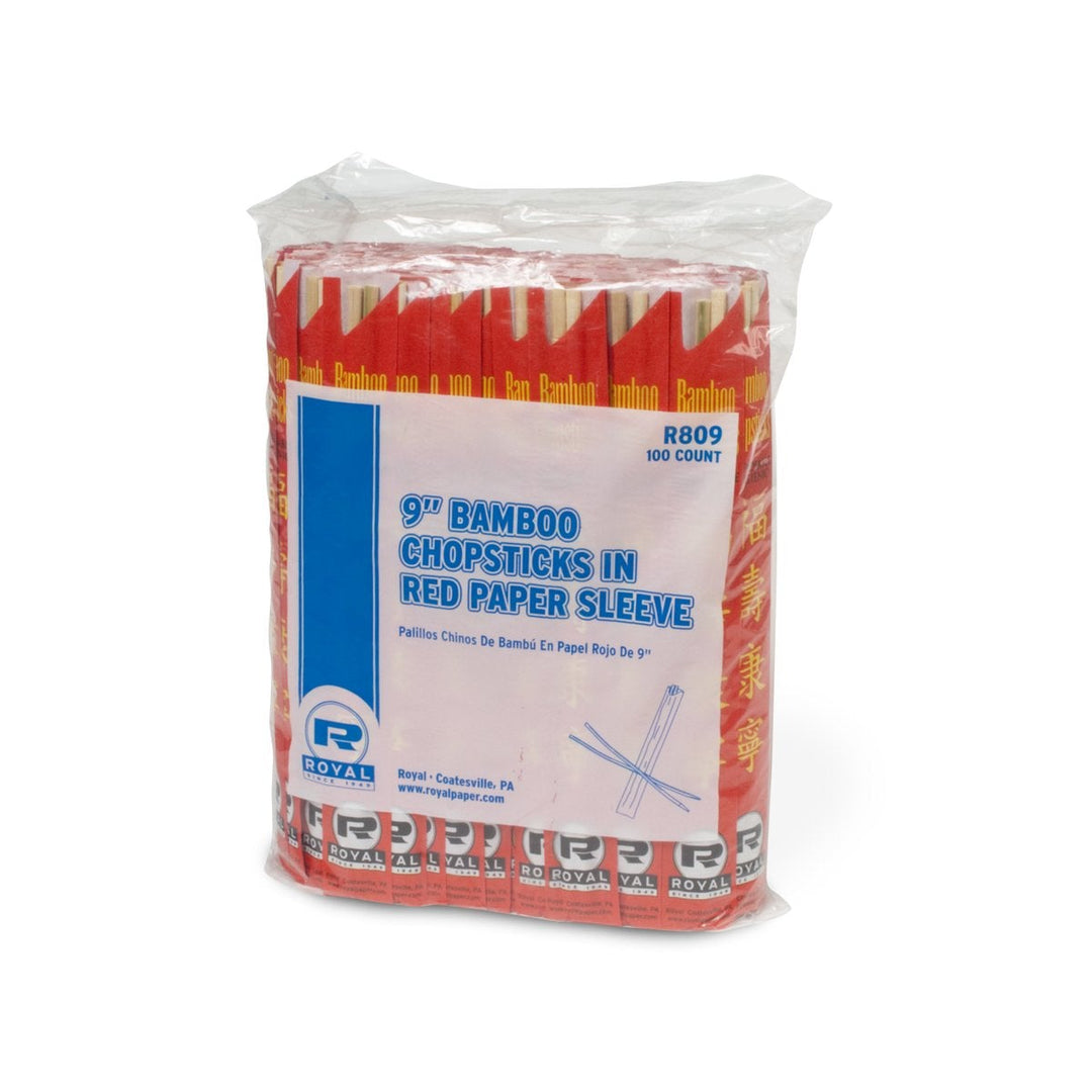 AmerCareRoyal Royal Paper R809 9" Bamboo Chopsticks in Red Paper Sleeves