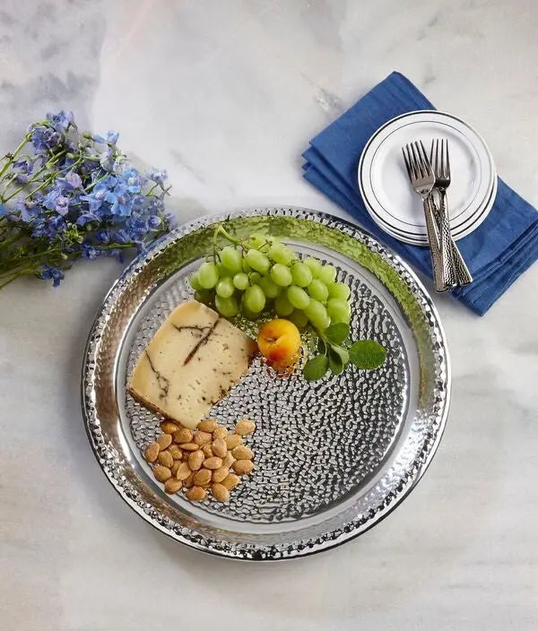 Sabert LS1116000D Silver-Look 16" Round Hammered Platter