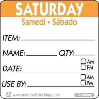 Saturday 2"X2" Trilingual Dissolvable Label