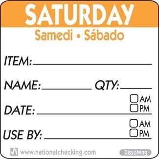 National Checking DIDU2206R 2"X 2" Saturday Trilingual Dissolvable Label