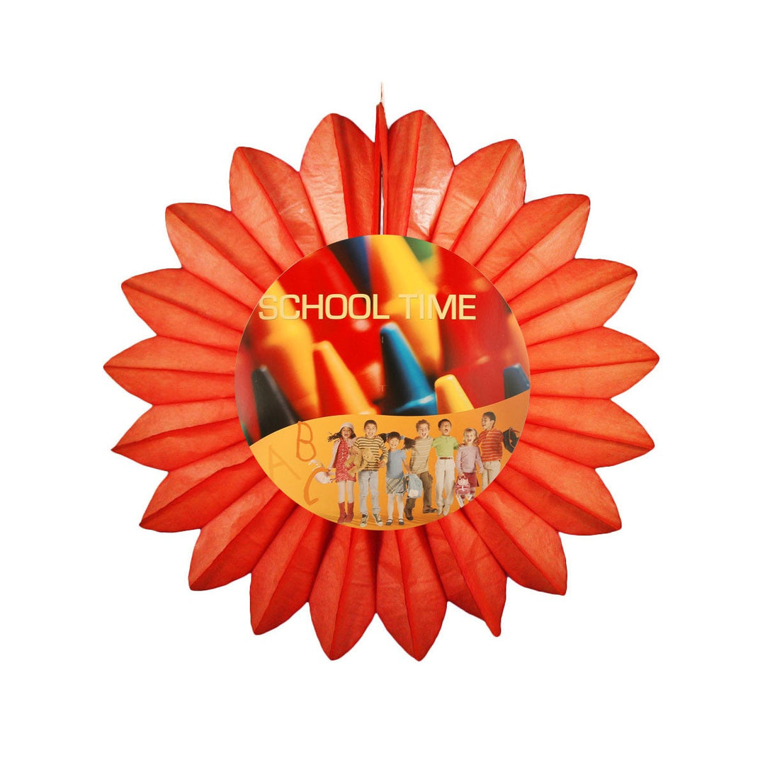 School Time 27" Red Paper Fan Decoration