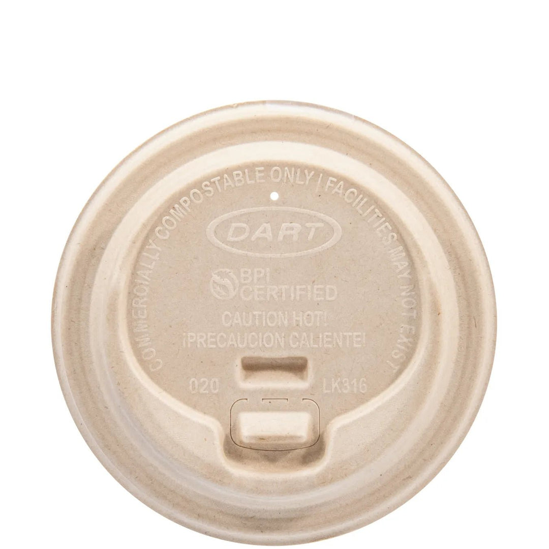 Dart LK316FBR 10-24 oz Tan Bagasse Molded Fiber Reclosable Lid