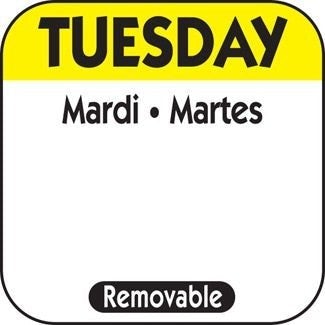 Tuesday 1" Square Removable Label - Yellow