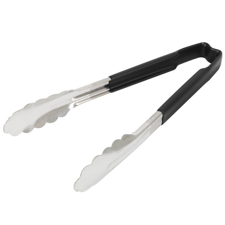 Vollrath 4780920 Stainless Steel One-Piece Scalloped Tongs with Black Kool-Touch Handle 9.5"