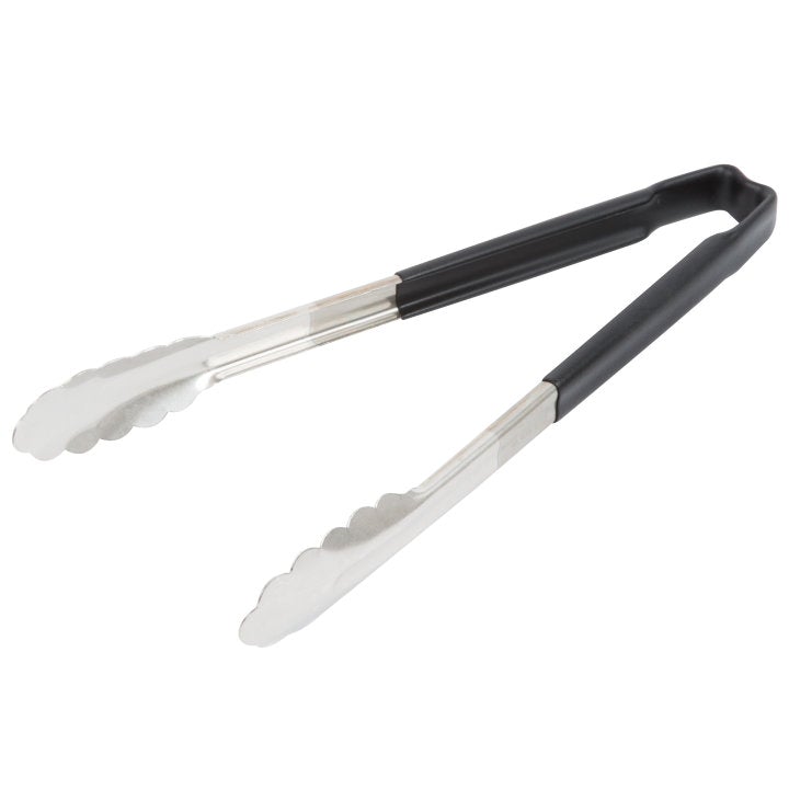 Vollrath 4781220 Stainless Steel One-Piece Scalloped Tongs with Black Kool-Touch Handle 12"