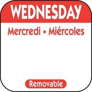 National Checking R103R 1" Wednesday Square Removable Label - Red