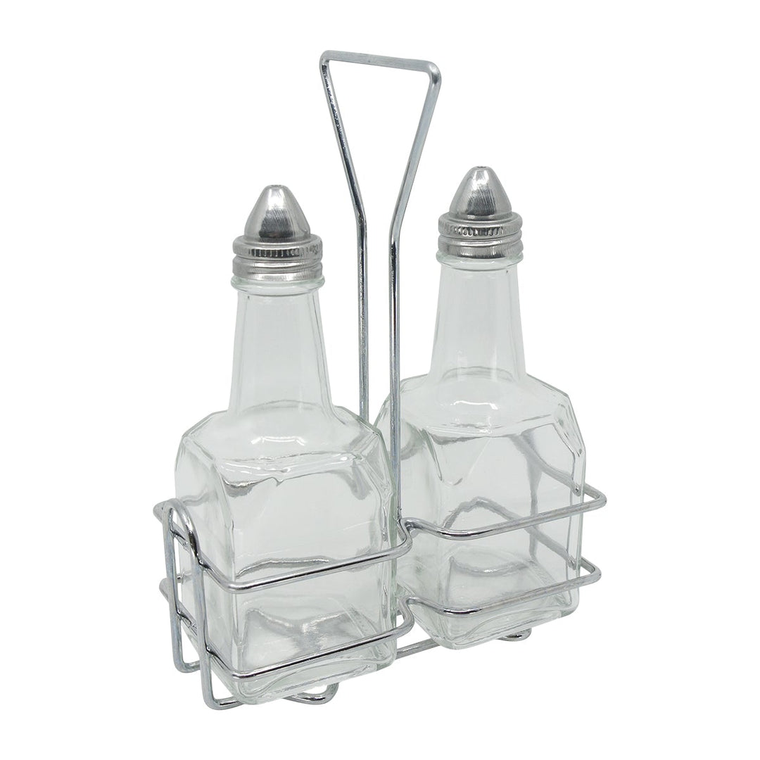 Winco G-104S 6 Oz Square Oil And Vinegar Cruet With Holder Set