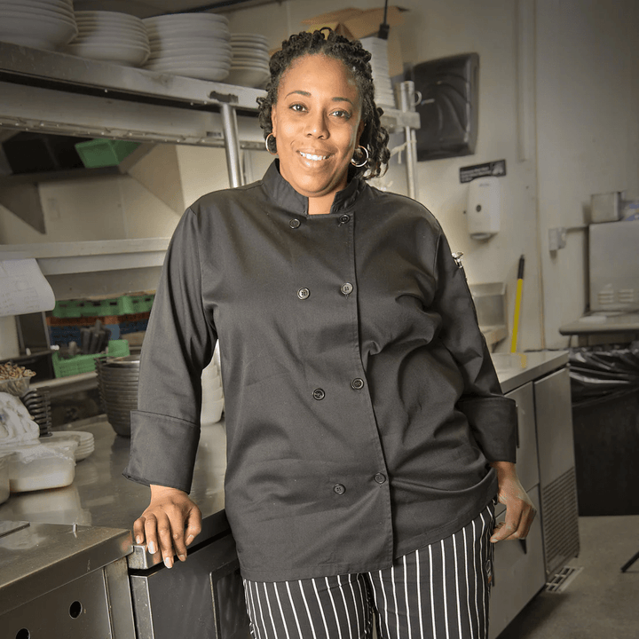 Winco UNF - 6KM Men's Black Tapered Fit Chef JacketShopAtDean