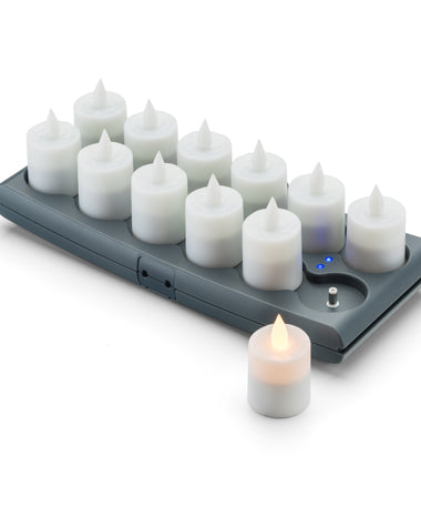 Hollowick Nexis HFRV12-A V12 Value System Flameless Rechargeable Set with 12 Amber LED Candles