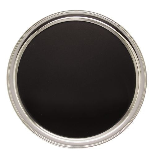 black serving tray with chrome rim