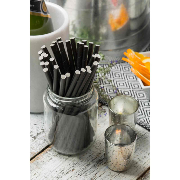 Tablecraft 100132 Unwrapped Black Paper Straw 7.75" Tablecraft