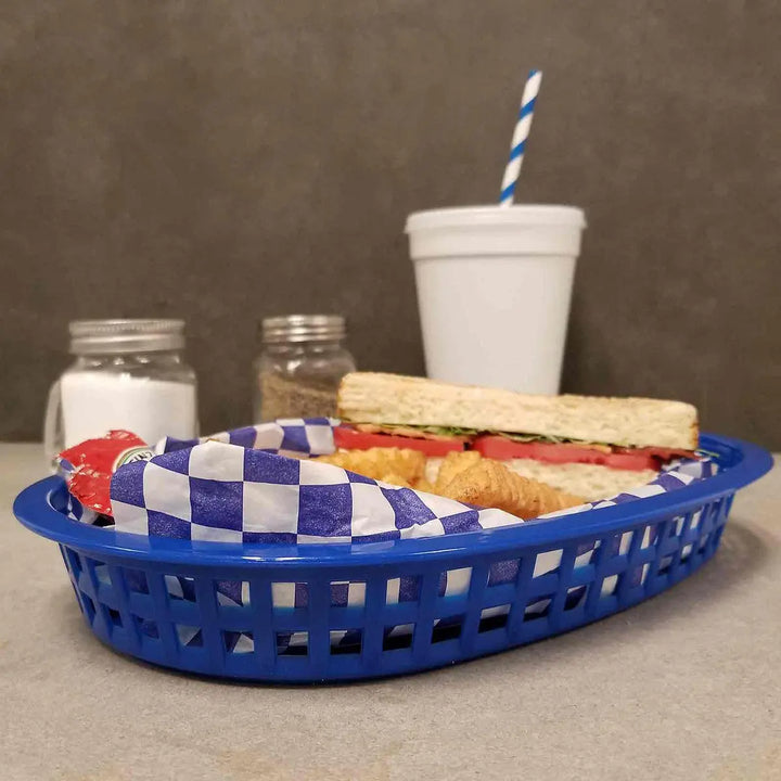 Tablecraft 1076BL 10" Oval Blue Plastic Basket