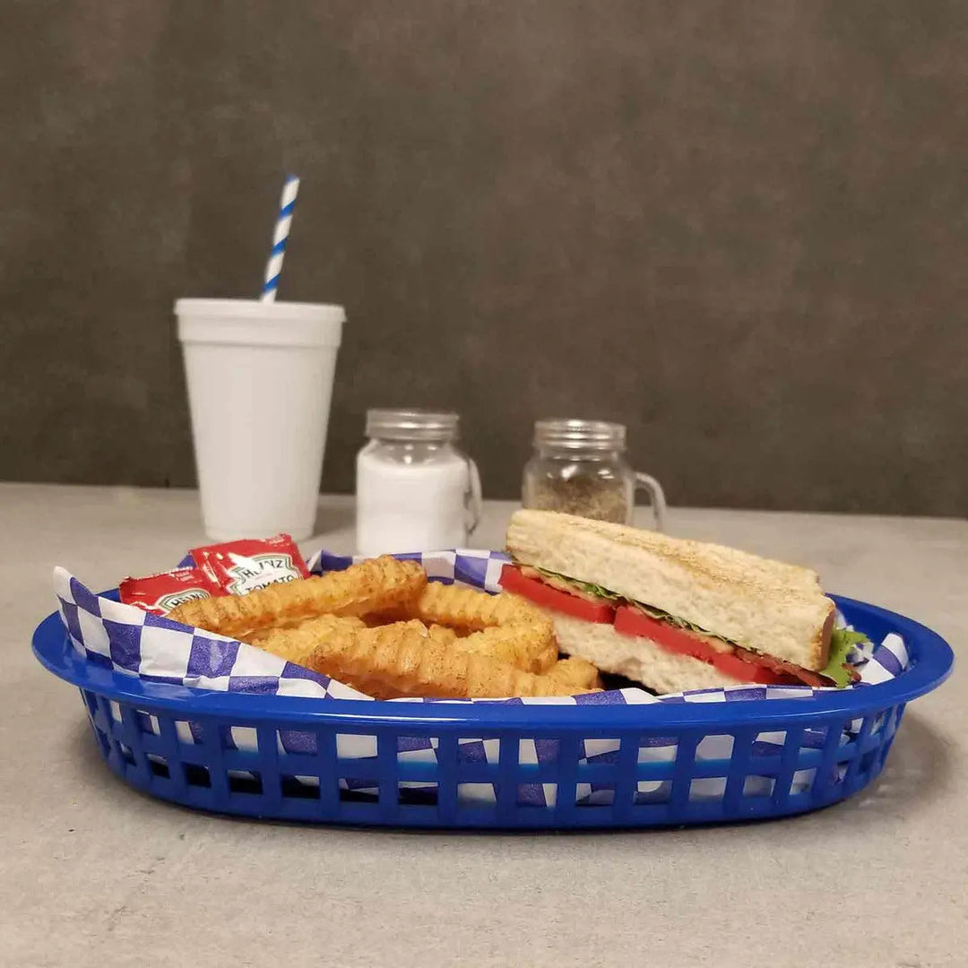 Tablecraft 1076BL 10" Oval Blue Plastic Basket Tablecraft