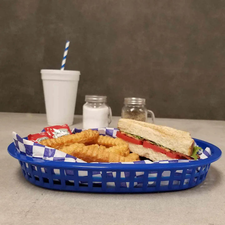 Tablecraft 1076BL 10" Oval Blue Plastic Basket Tablecraft