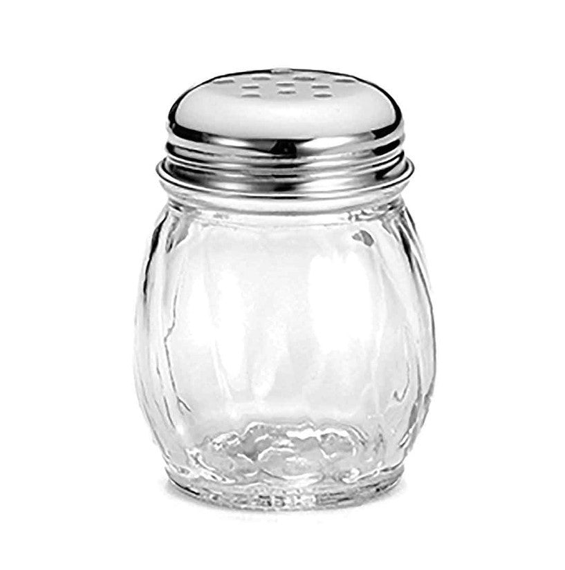 Tablecraft 1260 6 Oz Glass Swirl Shaker with Stainless Steel Perforated Lid