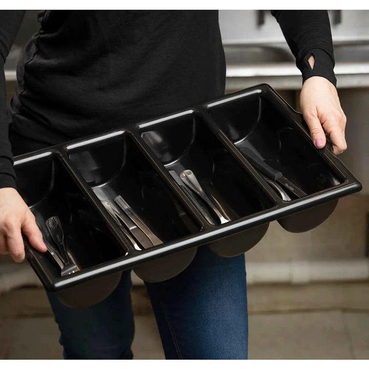 Tablecraft 1524B 4-Compartment Black Cutlery Box Tablecraft